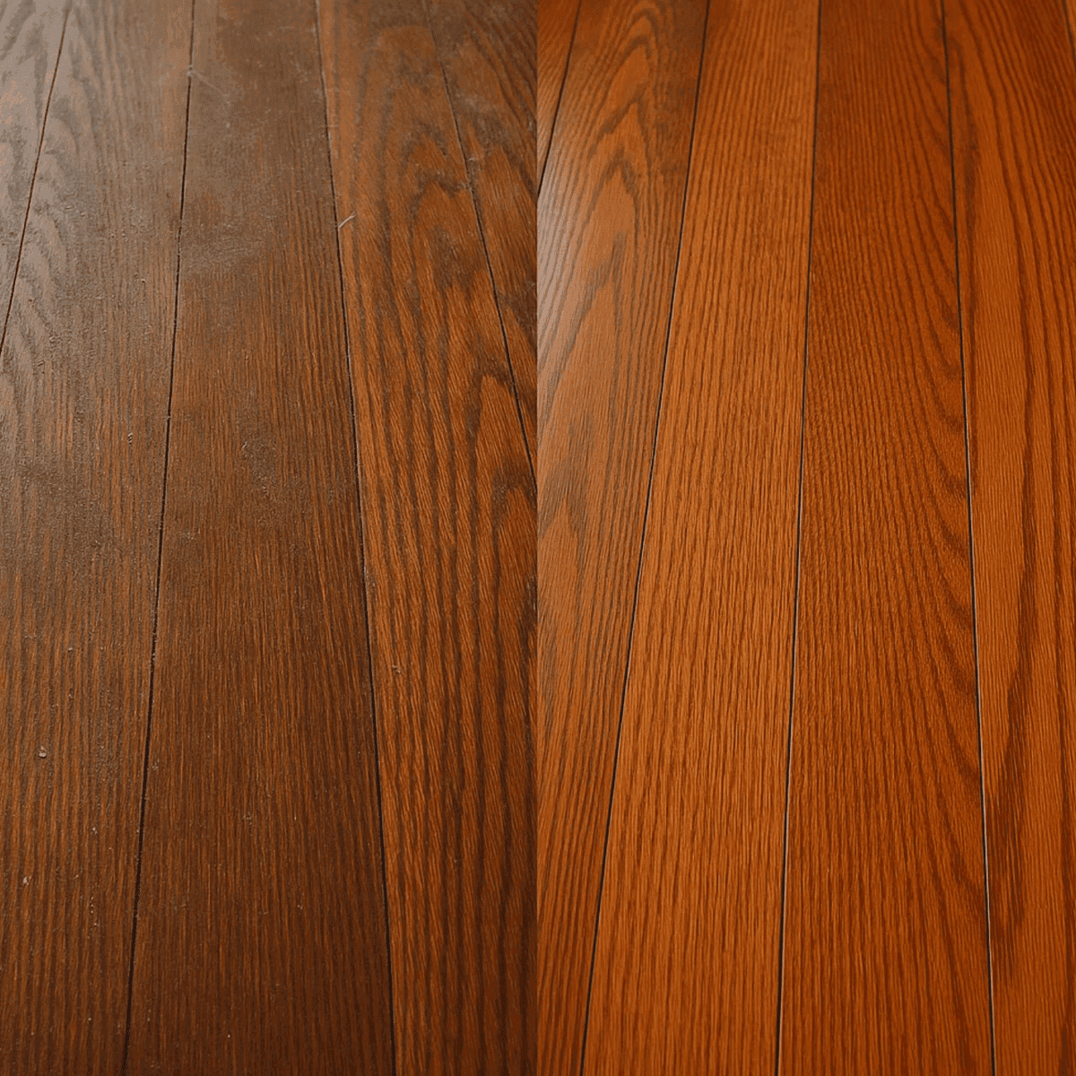 Hardwood floor with wax residue being cleaned