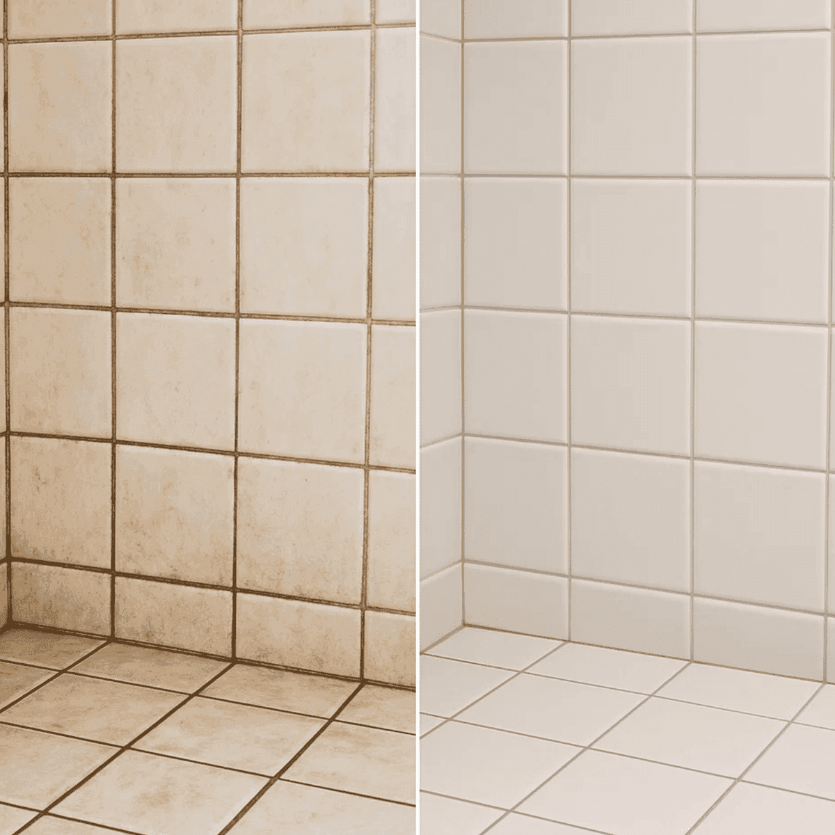 Tile floor before and after professional cleaning